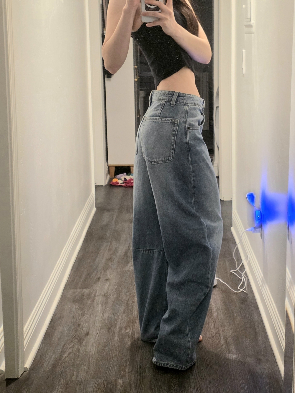 Cotton On Wide-Leg High-Rise Jeans in Washed Blue Denim